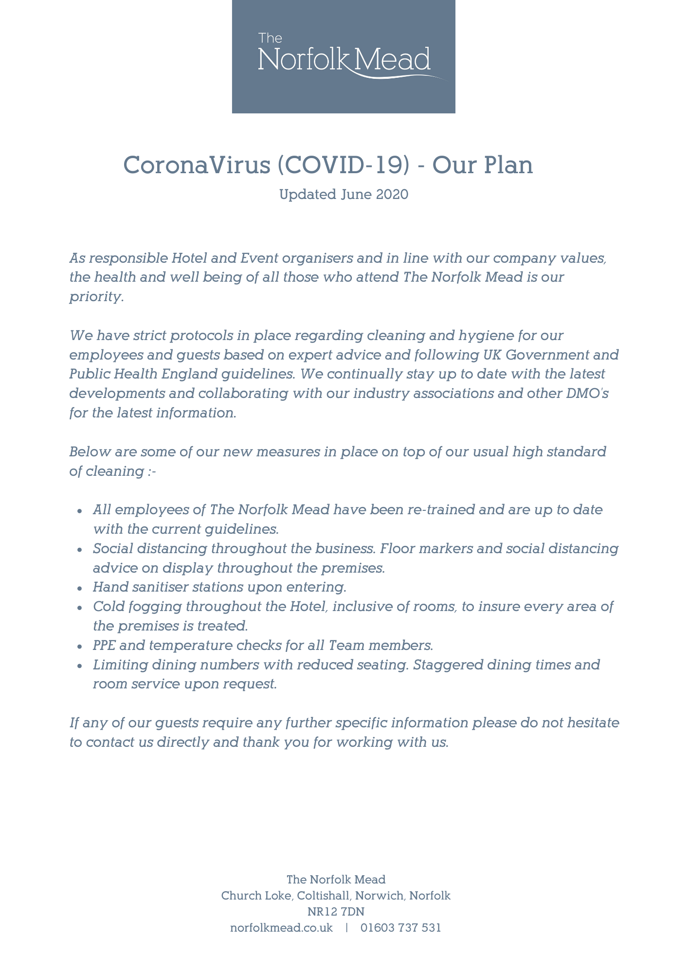 The Norfolk Mead Covid-19 plan